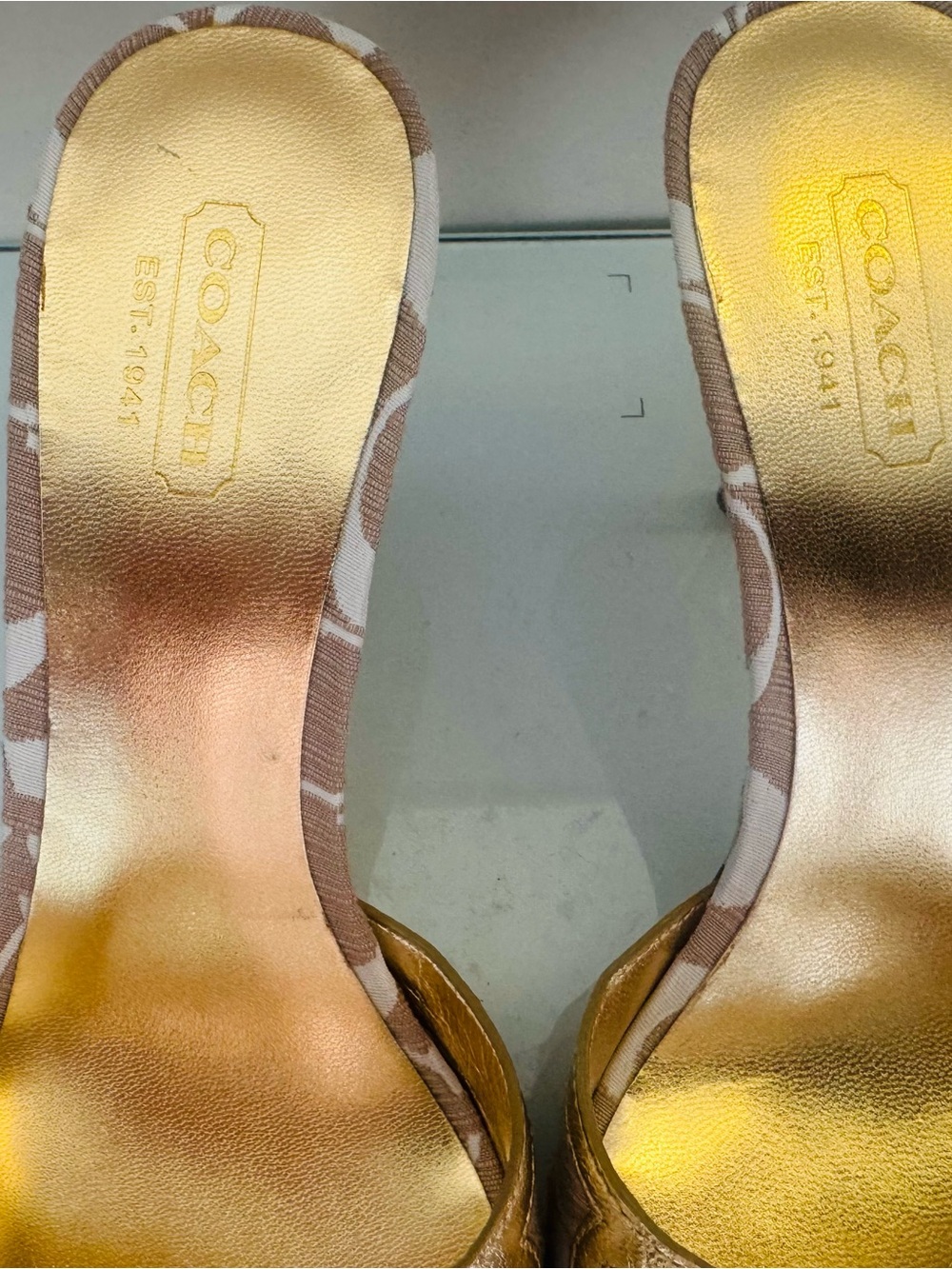 Coach Gold & Tan Signature Slip-On Mules - Picture 4 of 7